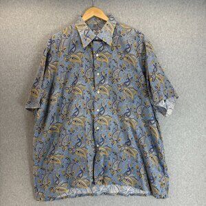 Maus & Hoffman Mens XXL Short Sleeve‎ Button Front Shirt Paisley Blue Yellow